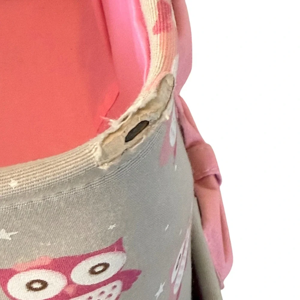 Storage Bins Set of 2 Gray Pink Owl Fabric Nursery Toy Organizers Bow Detail